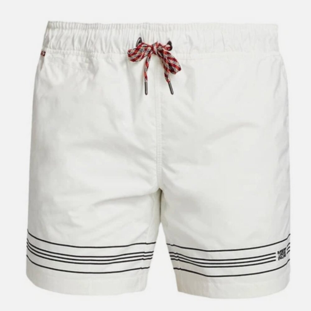 Burberry Men Logo Martin Stripe Drawstring Shorts Trunks White Sz Small NWT $350